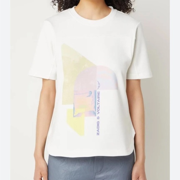 Zadig and Voltaire Bow Tshirt White short sleeve Terry Palmier print Top M NEW - Picture 1 of 12